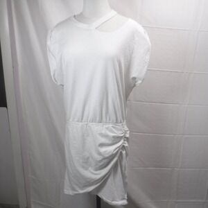 LNA Clothing White Cutout Neck Ruched Mini Dress‎ XL Asymmetrical Puff Sleeve